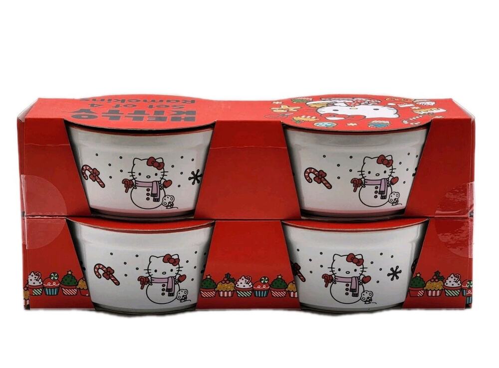 Hello Kitty Ramekins Set of 4 Snow Kitty & Candy Cane Design Brand New In Box